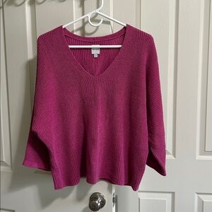 NIC+ZOE Pink Knit V-Neck Sweater